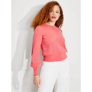 Kate Spade Coral Pointelle Rib Scalloped Sweater